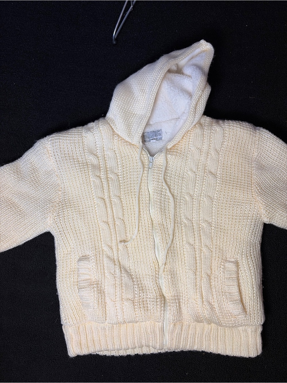 Vintage Cream Cable-Knit Zip Hoodie Sweater
